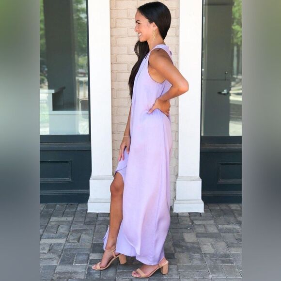STARK X Stunning Sleeveless Satin Tulip Maxi Dress in Lavender Purple size XS - Picture 3 of 13